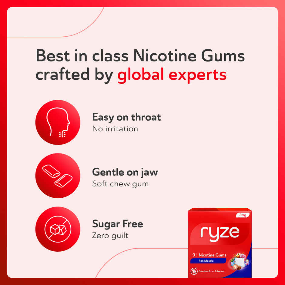Ryze Paan Masala Nicotine Gum 2Mg | 9 Gum Blister (1pc) & Ryze Nicotine Gums 2Mg (Fresh Fennel) Gums Single Pack - 9 Gum Blister (1pc) Combo