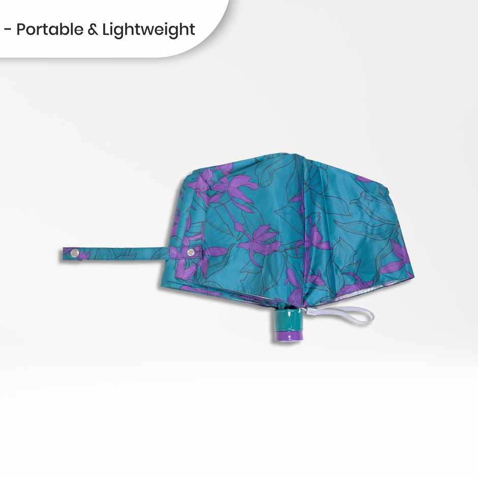 Cello Drizzle 21.5 Inch 3 fold Mix Print Silver Umbrella | Teal Green