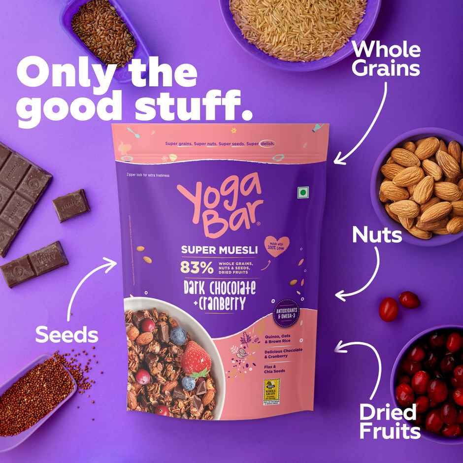 Yoga Bar Muesli Dark Chocolate & Cranberry,Breakfast Cereals, Protein Granola, Gluten Free