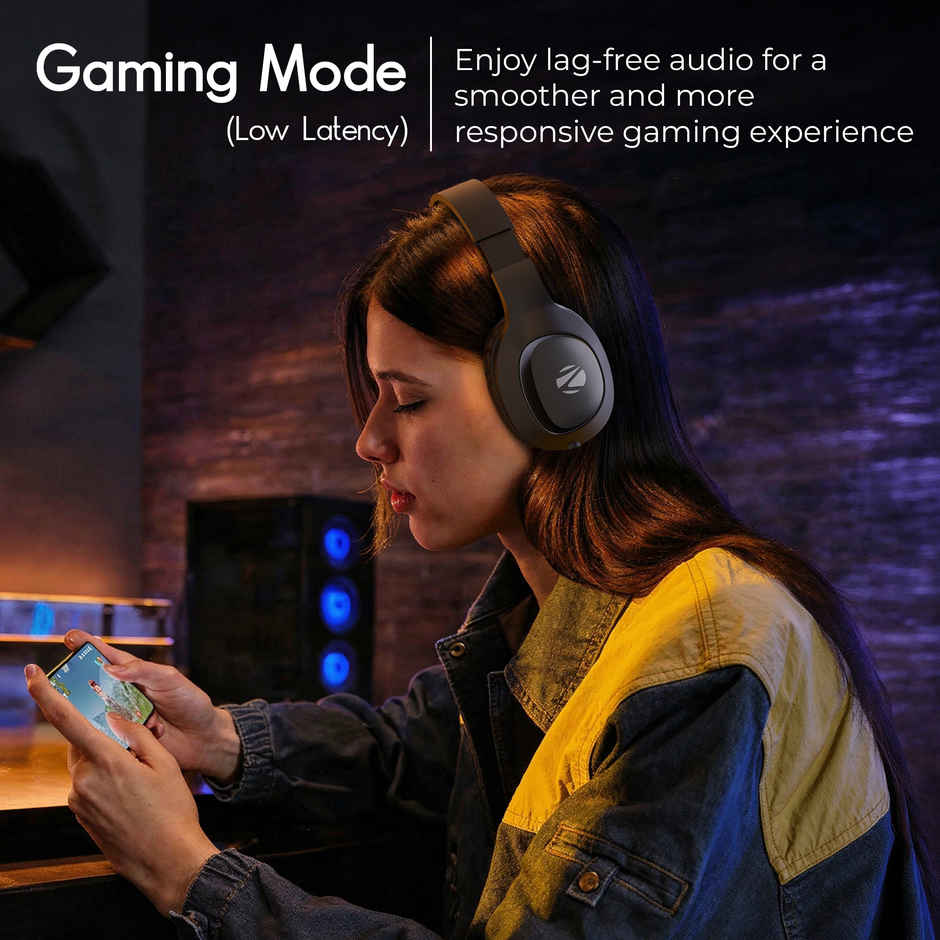 Zebronics Thunder Neo Wireless Over-Ear Headphone, 60Hr Backup, Bt 5.4, Gaming, Deep Bass, Black