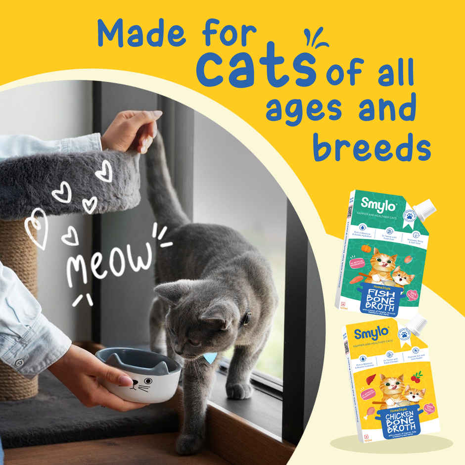 Smylo Homestyle Chicken Bone Broth for Cats Hydrating Topper for Shiny Coat Strong Joints All Ages
