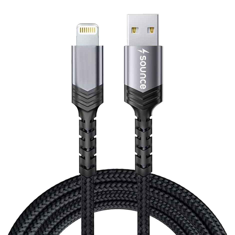 Sounce Nylon Braided USB to Lightning Cable | Fast Charging & Data Sync | 1.5 m | Grey