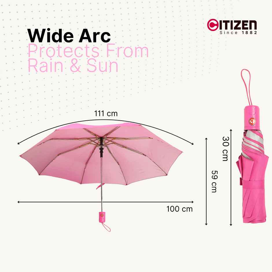 Citizen Auto Pink Mono Silver Umbrella | 22 Inch | 3 Fold