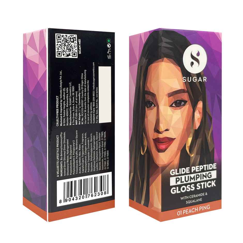 SUGAR Cosmetics Glide Peptide Plumping Gloss Stick|01 Peach Ping