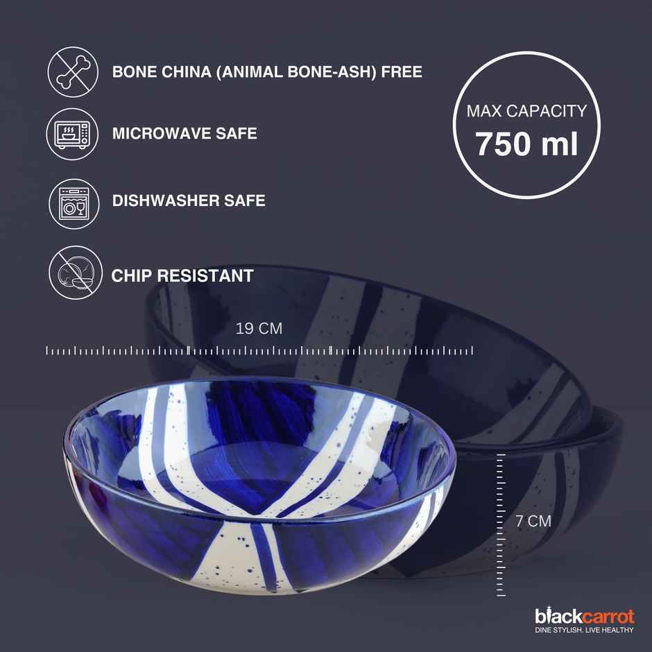 BlackCarrot Blue Splash Snack Bowl Set | Blue & White | Animal Bone Ash Free Stoneware
