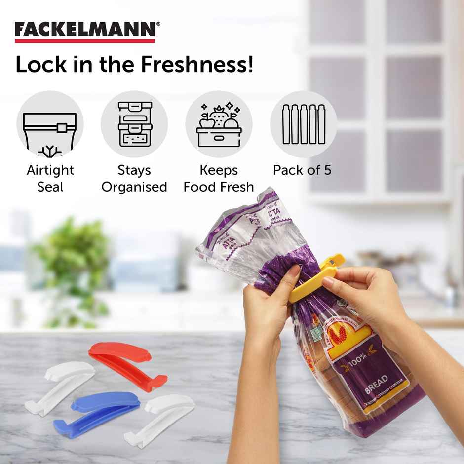 Fackelmann Re-Usable Plastic Sealing Clips, Set Of 5 | Ergonomic Design, Durable & Easy To Use