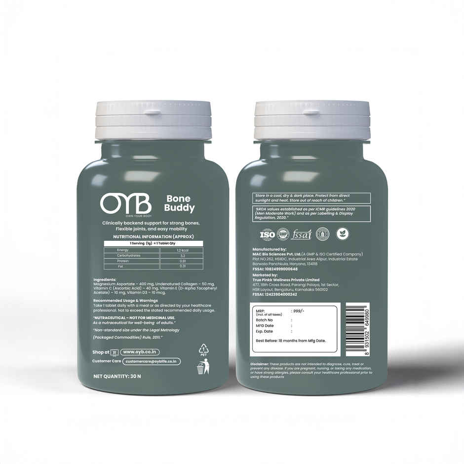 OYB Bone & Joint Support for Strong Bones, Flexible Joints & Easy Mobility | 30 Tablets