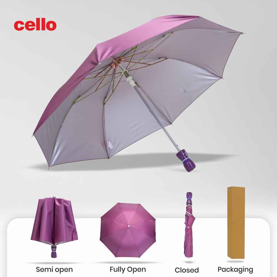 Cello Varsha 21 Inch 2 Fold Mix Mono Silver Umbrella | Maroon