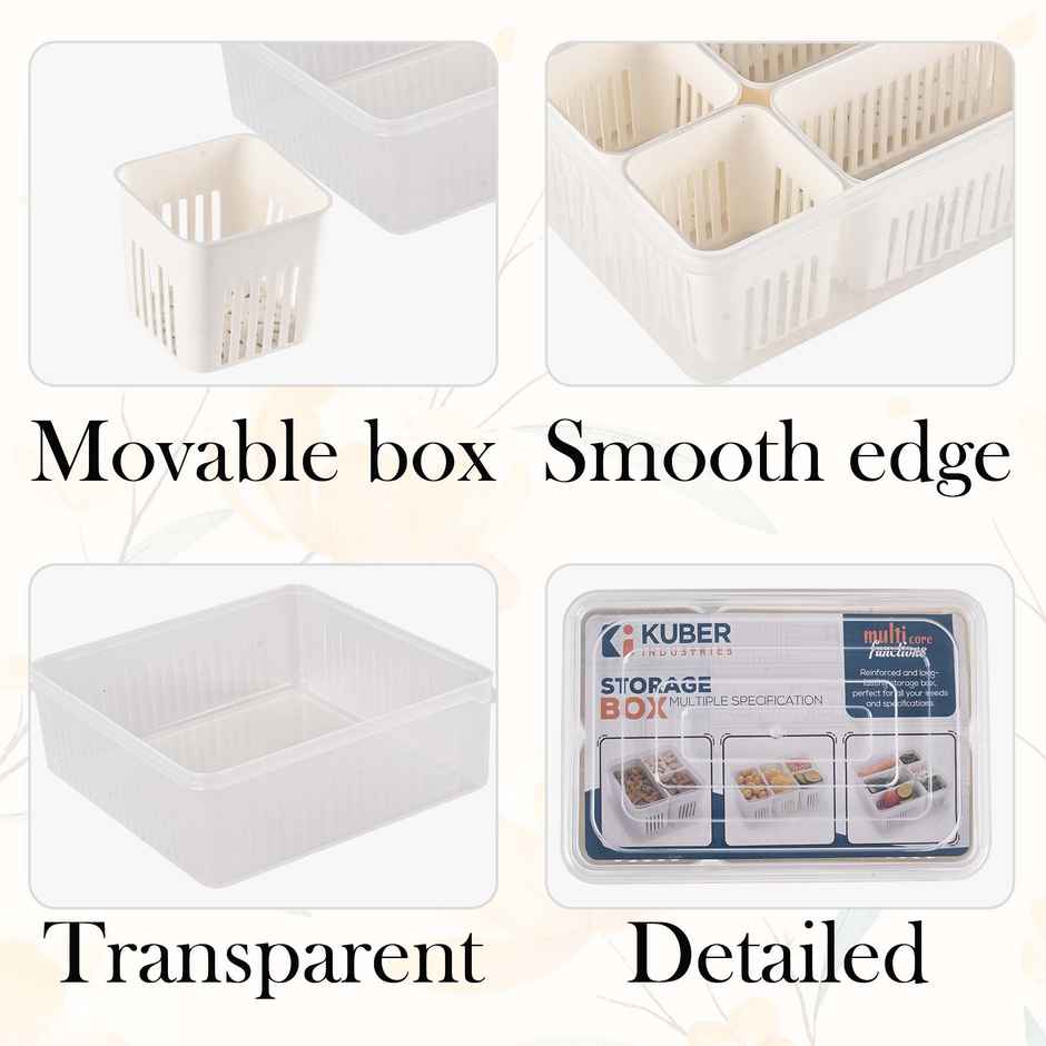 Kuber Industries 4-Compartment Fridge Organizers Set | Vegetable & Grocery Container | Transparent