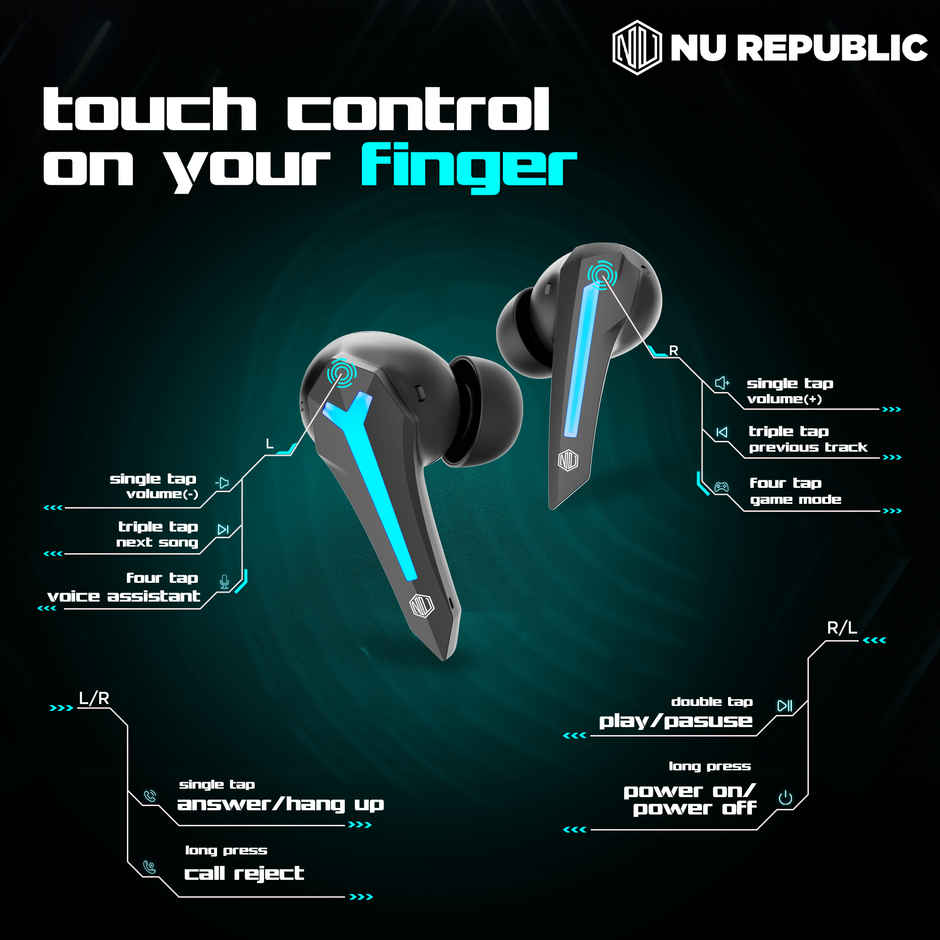 Nu Republic Cyberstud X4 Firefly TWS Earbuds with 72hr Playtime,13mm Driver, XBass, ANC + ENC Quad Mics, Hall Sensor, 40ms Low Latency, Dual Mode, BT V5.3 (Black)