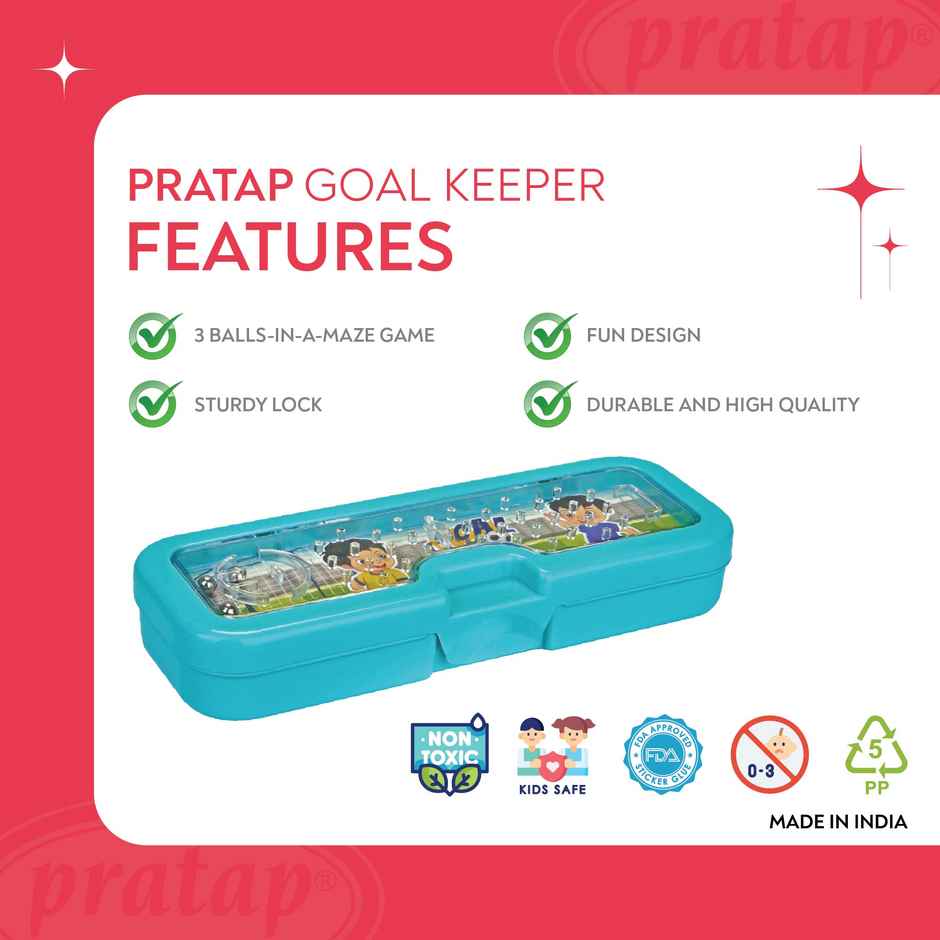 PRATAP Goal Keeper Pencil Box with 3 Balls in a Maze Game Blue