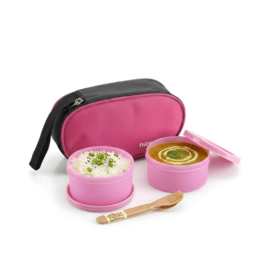 Nayasa Microfresh Crunchy Munchy Plastic Lunch Box Tiffin With Bag | Pink