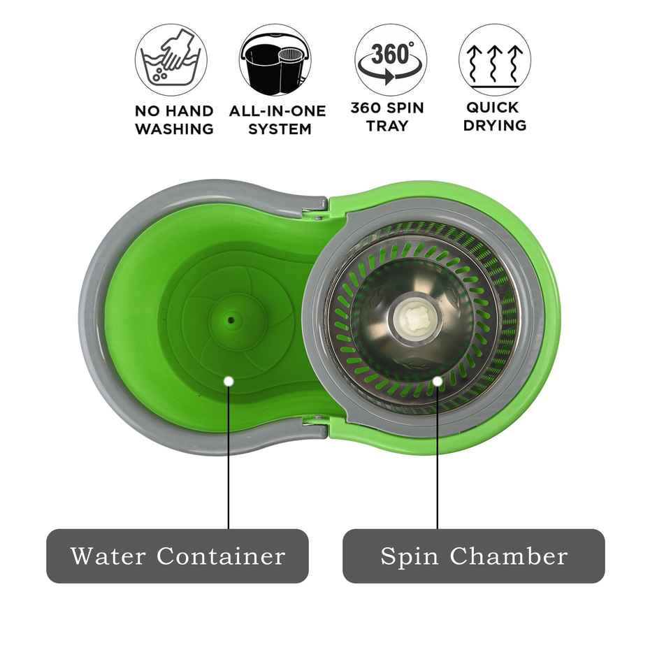 Kuber Industries Stainless Steel Spin Mop Bucket | Green