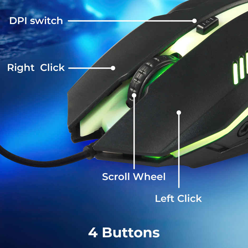 Zebronics Uzi High Precision Wired Gaming Mouse With 4 Buttons | Rainbow Led Lights | Dpi Switch