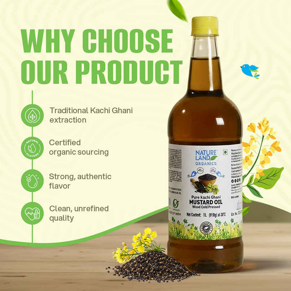 Natureland Organics Mustard (Sarson) Cold Pressed Oil | Kacchi Ghani
