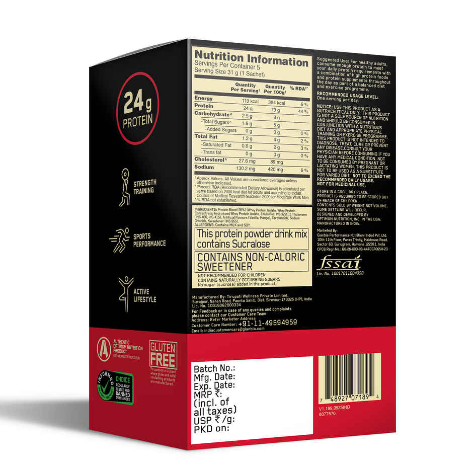 Optimum Nutrition (On) Gold Standard Whey Protein | Alphonso Mango