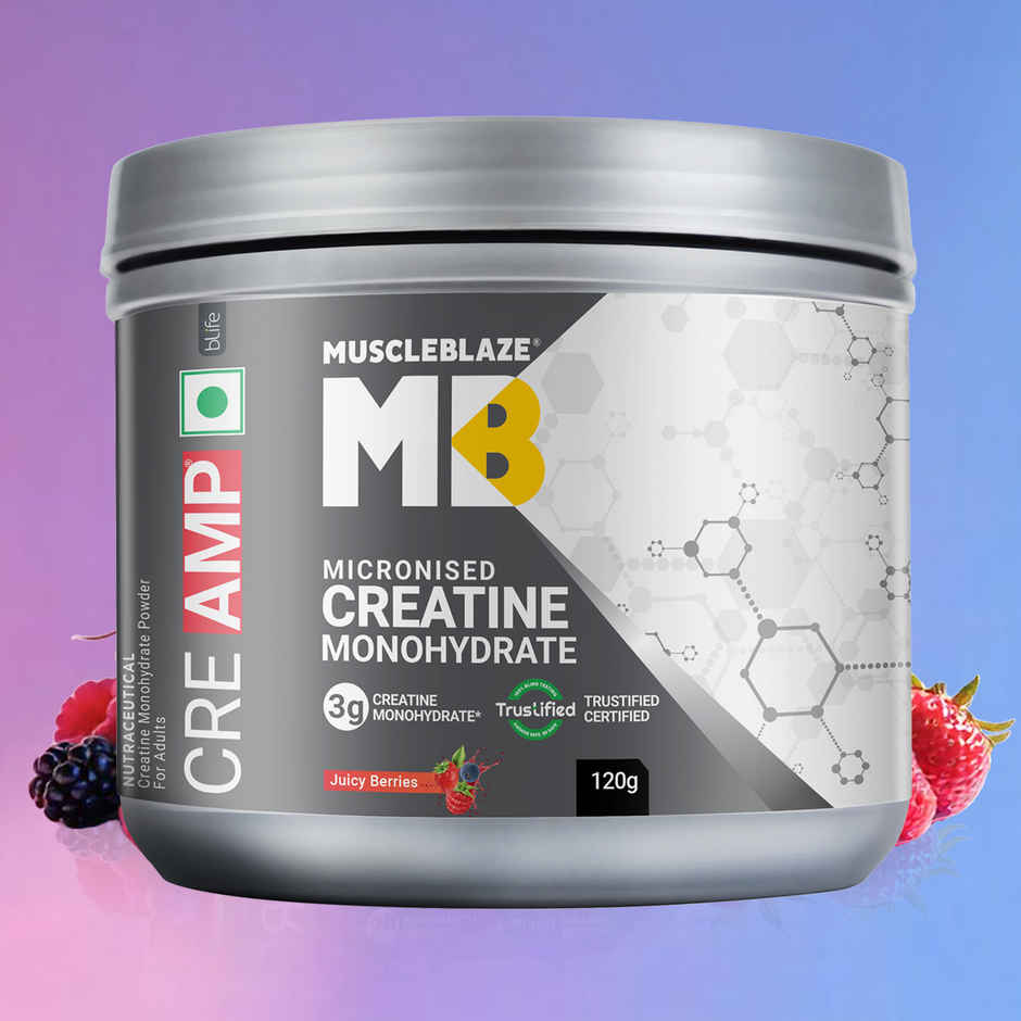 MuscleBlaze Micronised Creatine Monohydrate CreAMP Powder Juicy Berries | 30 Servings