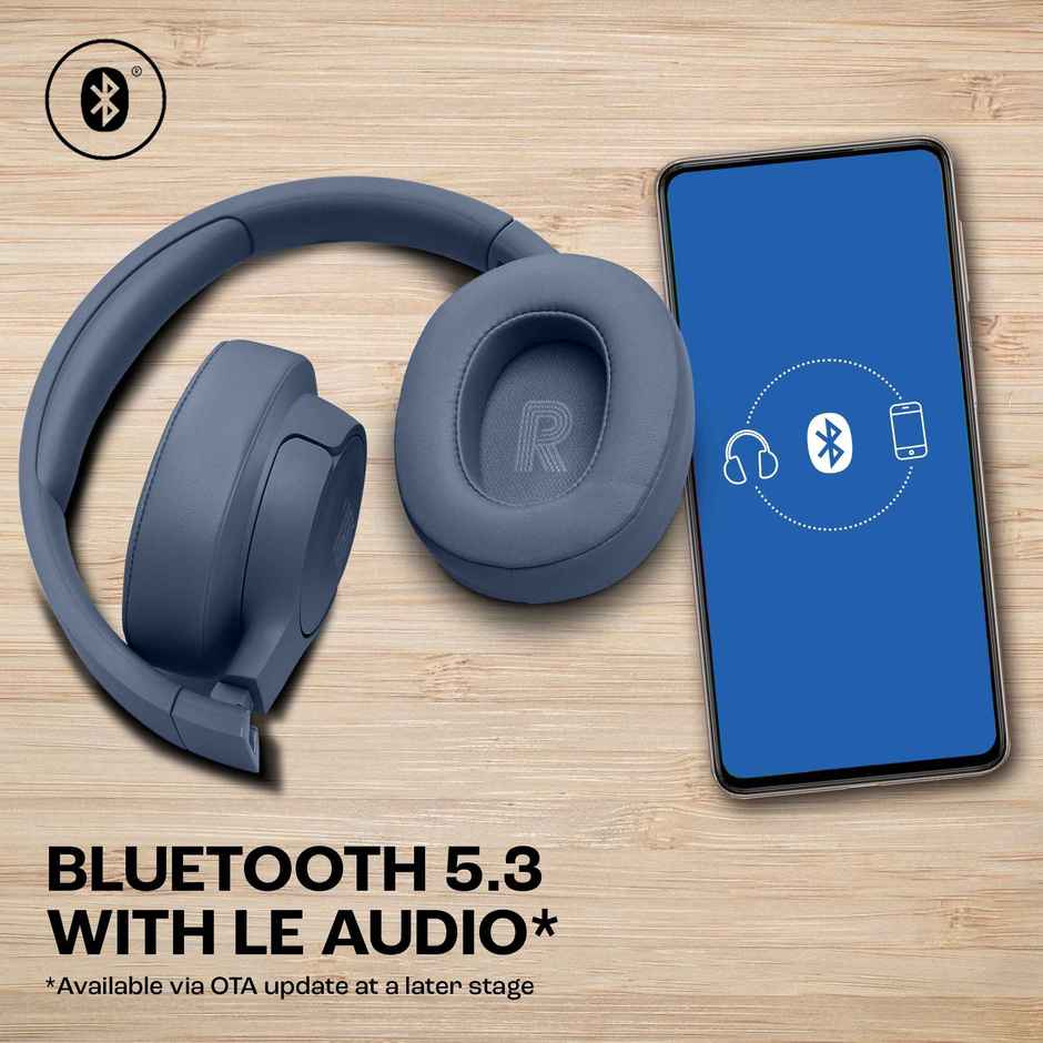 JBL Tune 770NC Wireless Over Ear ANC Headphones with Mic, Upto 70 Hrs Battery, Speed Charge : 5 min Charge Gives up to 3H of Playback, Google Fast Pair, Dual Pairing, BT 5.3 - Blue