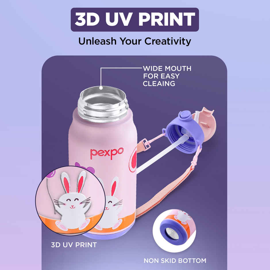 Pexpo Poggo Hot & Cold Stainless Steel Kids Bottle | Thermosteel Flask | Pink | 425 ml