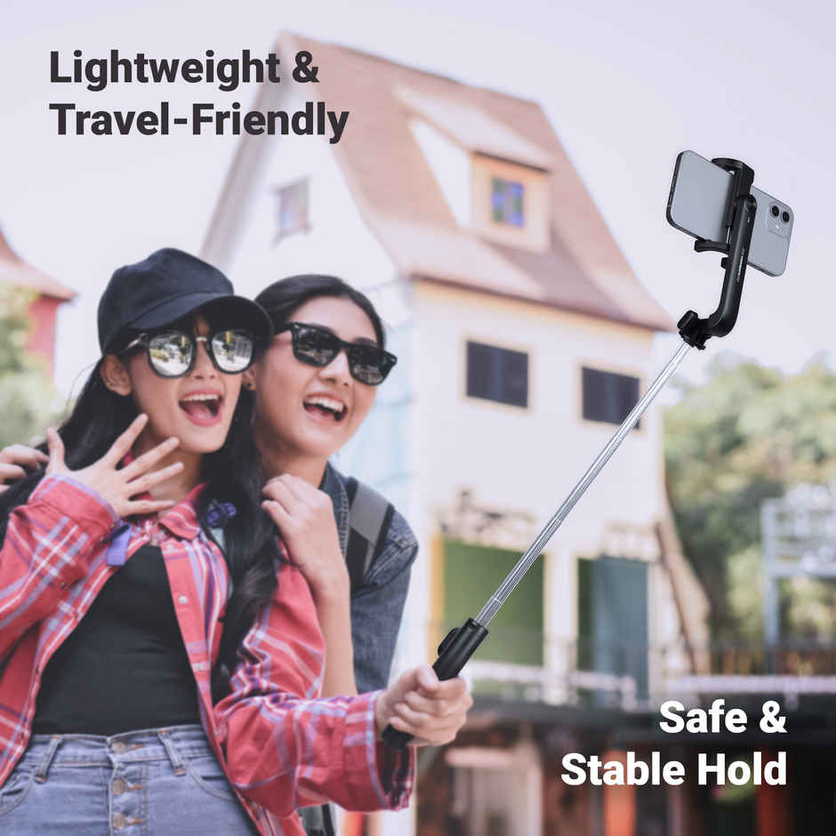 Zebronics Moments 100 Selfie Stick, Bluetooth Shutter Button for Android & iPhones, 360 Rotation