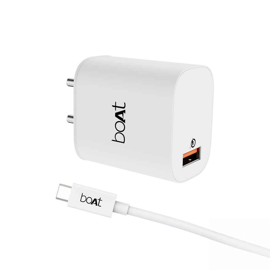 boAt 18W QC 3.0 with Fast Charge, Smart IC Protection, Auto Detection for Samsung, Xiaomi & Android Users with Type C to Type C Cable - White