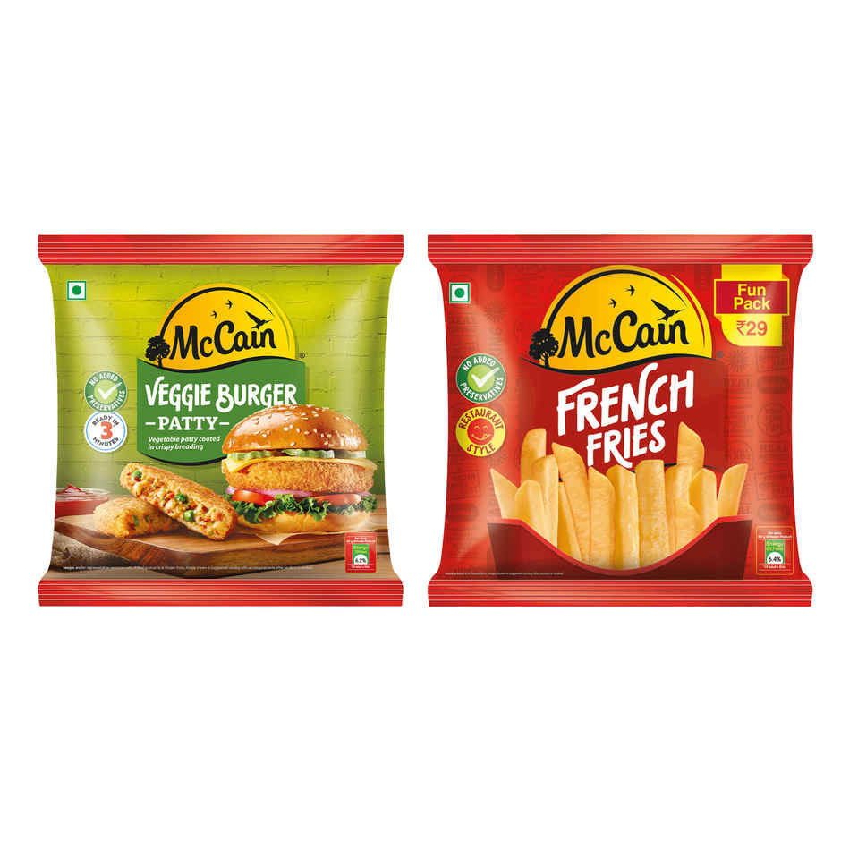 Mccain Veggie Burger Patty | Ready To Cook (360g) & Mccain Fries Fun Pack (90g) Combo