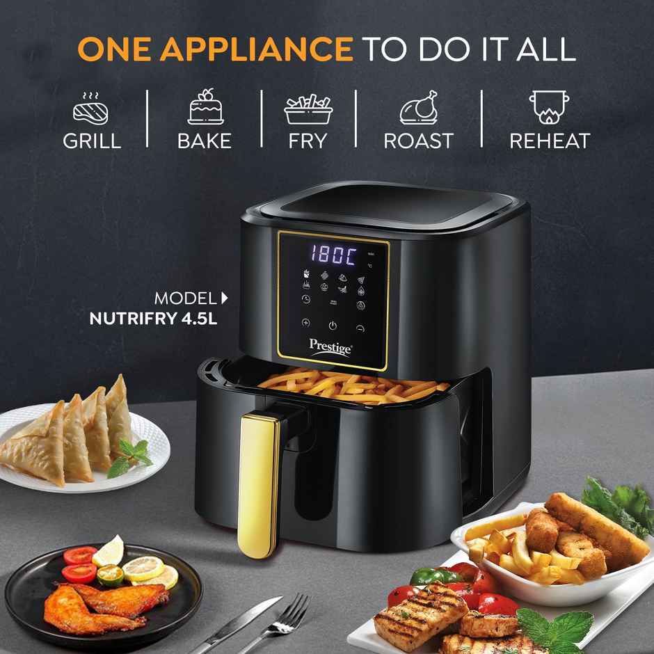 Prestige Nutrifry4.5L Digital AirFryer,1200 Watts,80% less Oil Consumption,1Y Warranty,ISI Certified