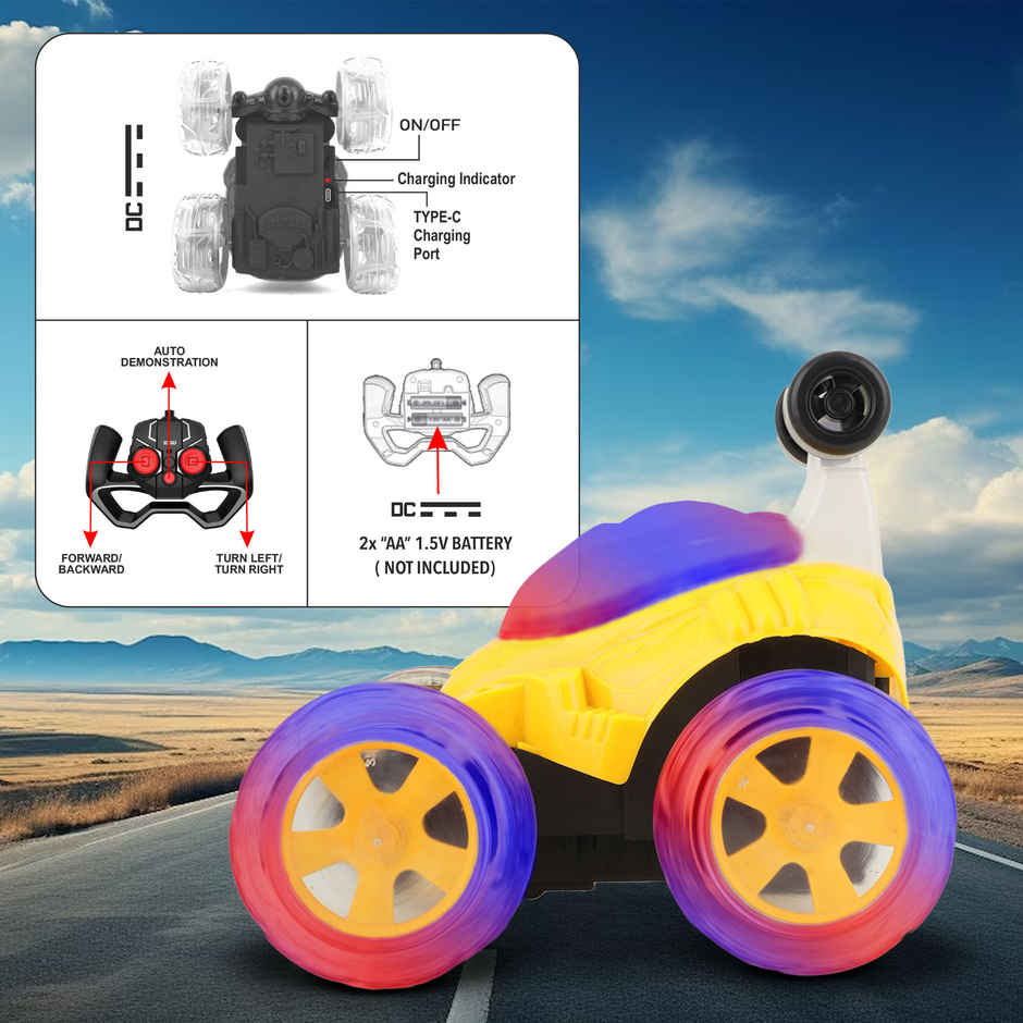 SEEDO Remote Control Car 1:18 , 27 MHz, Type-C Rechargeable, Fast Speed Big Stunt Car | Yellow