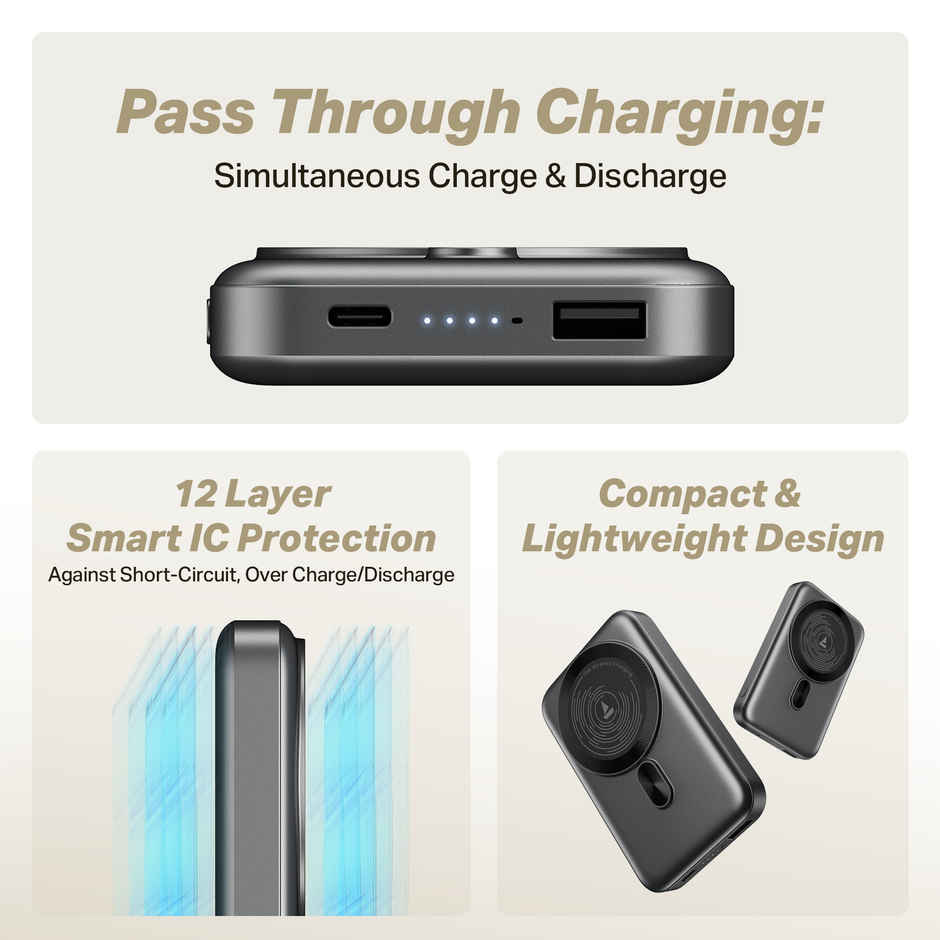 boat EnergyShroom PB331 MagnaCharge Wireless Powerbank | Ash Black