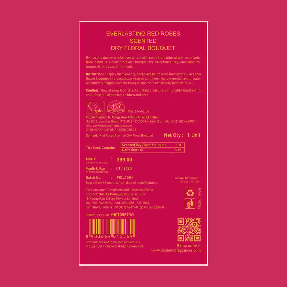 Everlasting Red Rose Love Dry Flower Bouquet with Fragrance Spray | Ideal for Gifting | IRIS