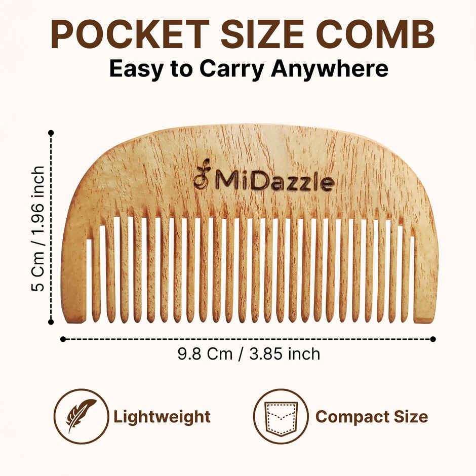 Midazzle Organic Kachhi Neem Wooden Compact Beard Comb | MINC2108