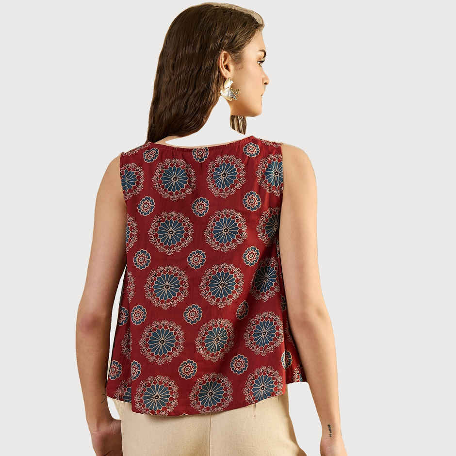 Sanskrutihomes Geometric Print Cotton Top for Women s | Red | XXL