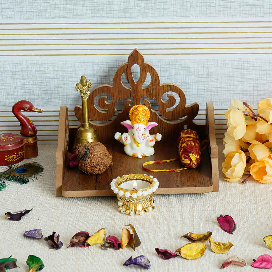 eCraftIndia Carved Design Laminated Wood Pooja Temple/Mandir