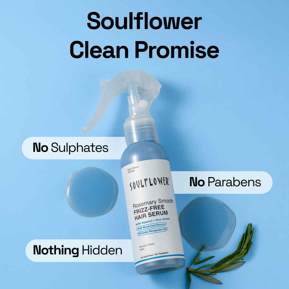 Soulflower Rosemary Frizz-Free Hair Serum with Rice Water & UV Filter for Shiny, Long & Smooth Hair