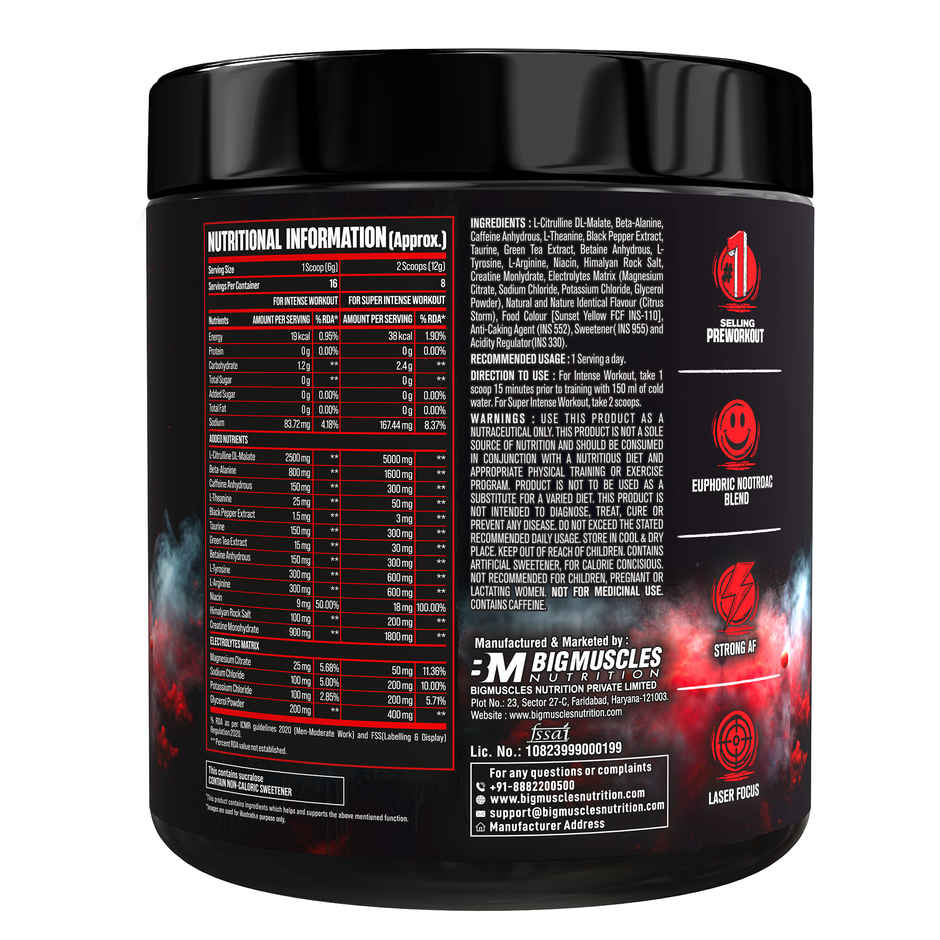 Big Muscles Nutrition Freak Pre Workout | Citrus Storm, 16 Servings