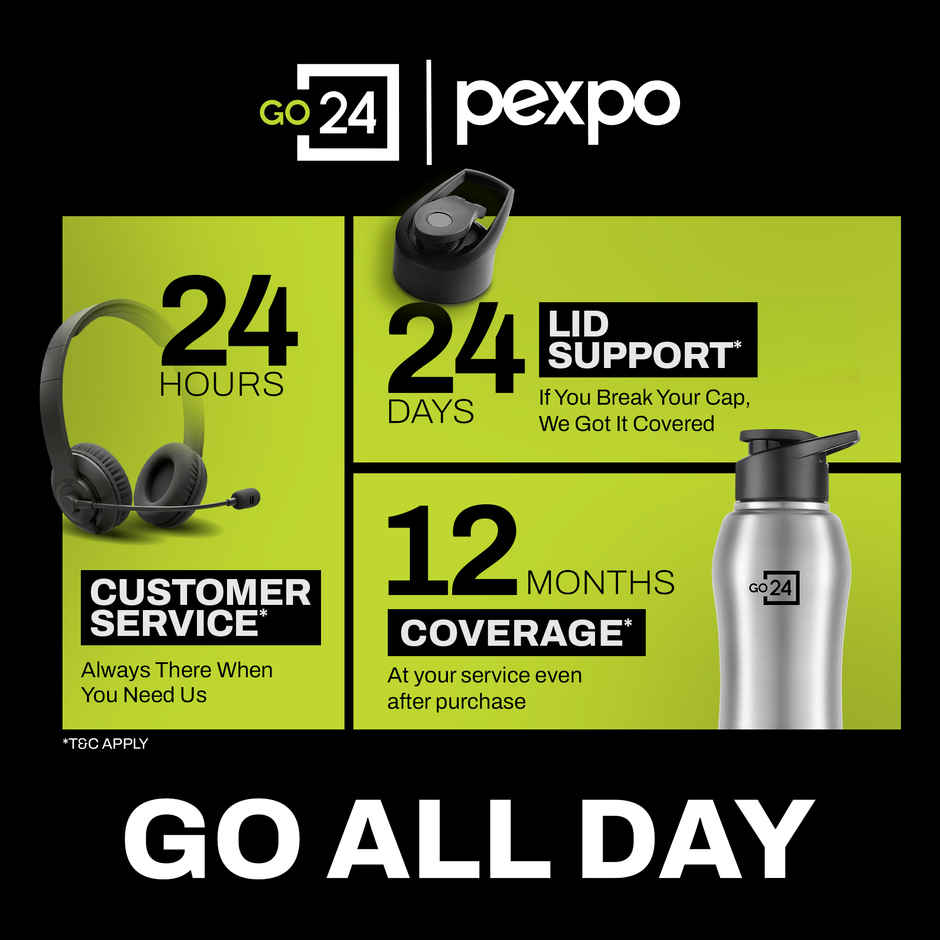 Go24 | Pexpo Bistro 1000 ml Sports And Hiking Stainless Steel Water Bottle (Pack Of 1 Silver Steel)