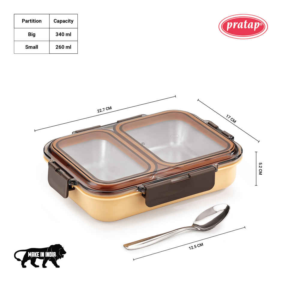 Stainless Steel Lunch Box with Two Compartments Leak Proof , BPA Free for School Office Travel