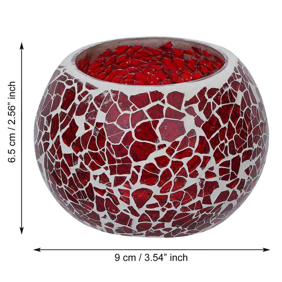 eCraftIndia Red Mosiac Glass Decorative Tea Light Holder/diya