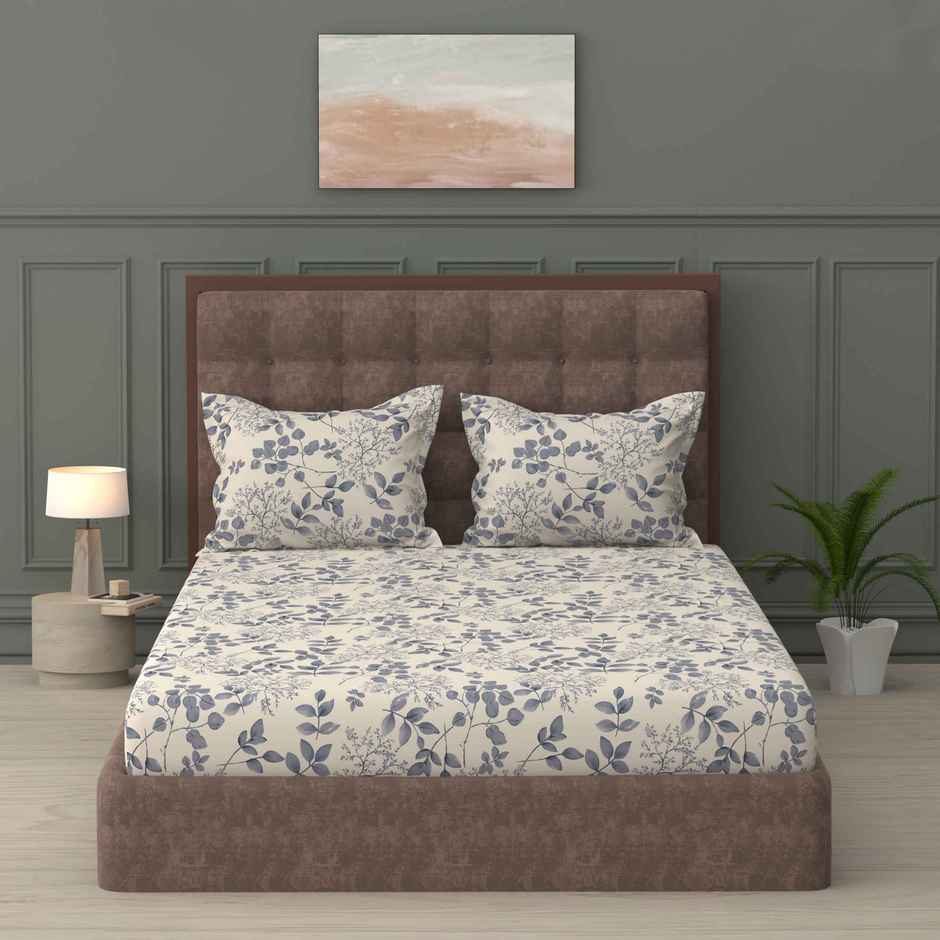 Raymond Home Off White Floral Comforter 110 TC Double Bedsheet with 2 Pillow Cover Bedding Set