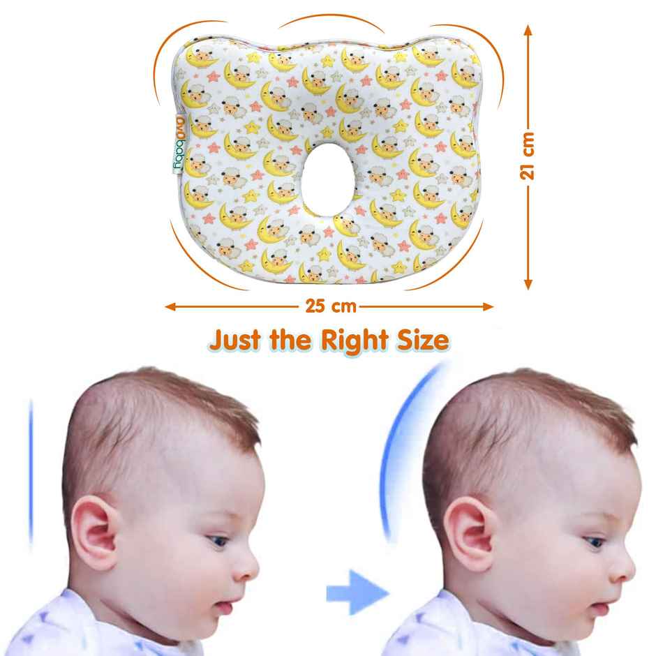 Oyo Baby Memory Foam Baby Head Shaping Pillow, Bear Shape, Moon Print