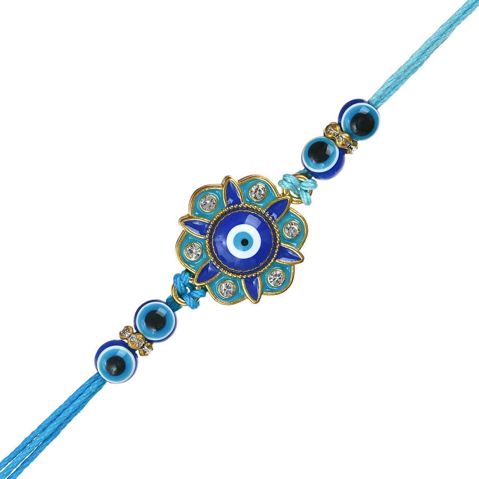 Flower Evil Eye Rakhi with Roli Chawal | Gift for Brother Bhaiya | Pack of 1 | Ecraftindia