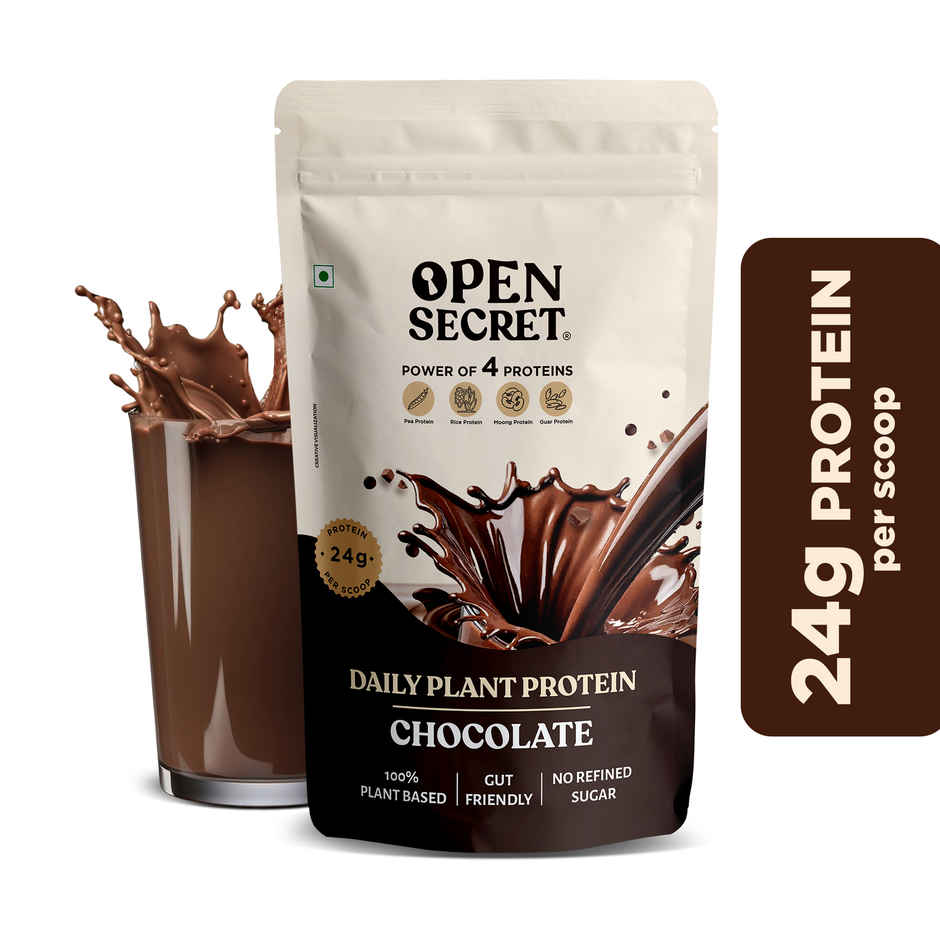 Open Secret Plant Protein | 24g Vegan Protein Per Scoop | Chocolate Flavour | No Refined Sugar