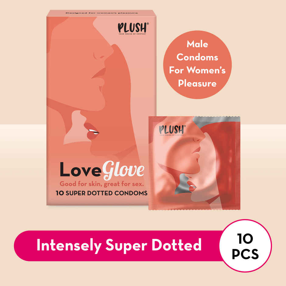 Plush Male Condom-Love Glove-Super Dotted | Designed For Women Pleasure(10pc) & Plush Phlic Lubricant - Strawberry Chill(50gms) Combo