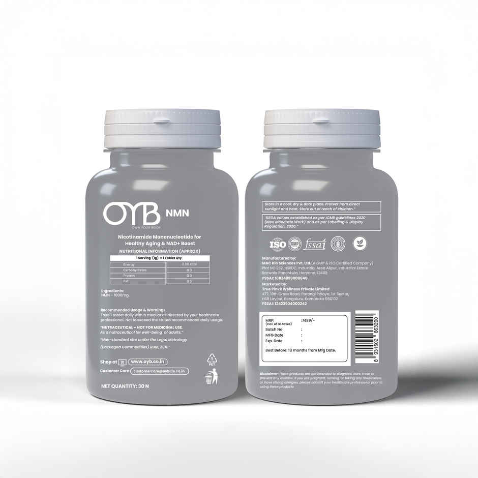 OYB NMN Anti-Aging Tablets with Nicotinamide Mononucleotide for NAD+ Boost | 30 Tablets | OYB NMN