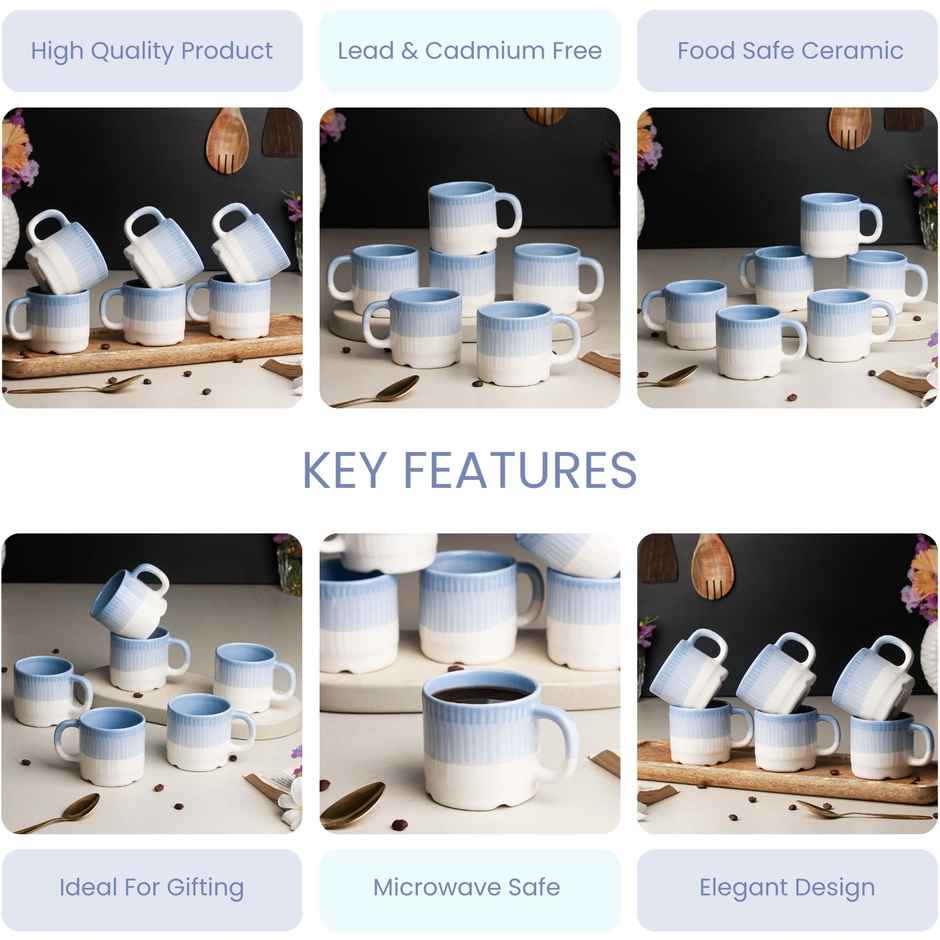 The Earth Store Tt Sky Blue Fringe Tea Cups | 200 ml Microwave Safe Coffee Cup