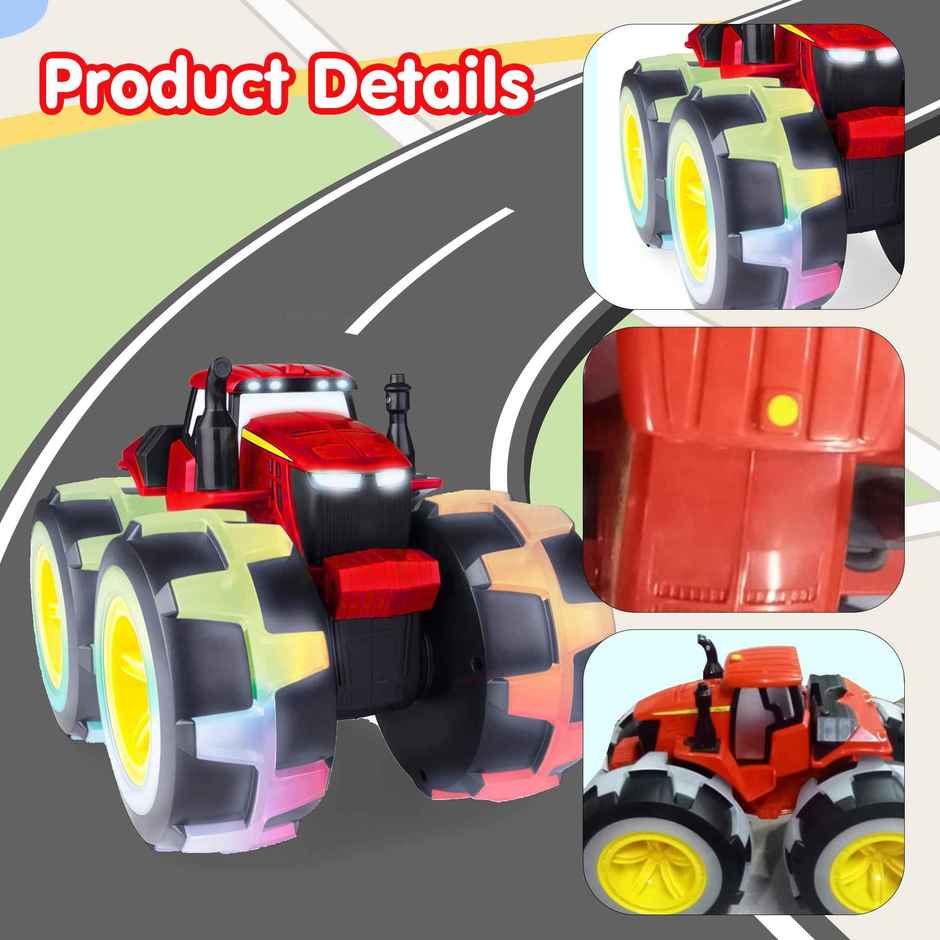 Kidology Tractor Toy with Rainbow Lights & Sounds | Truck Tractor Outdoor Car Toy for Kids - Red