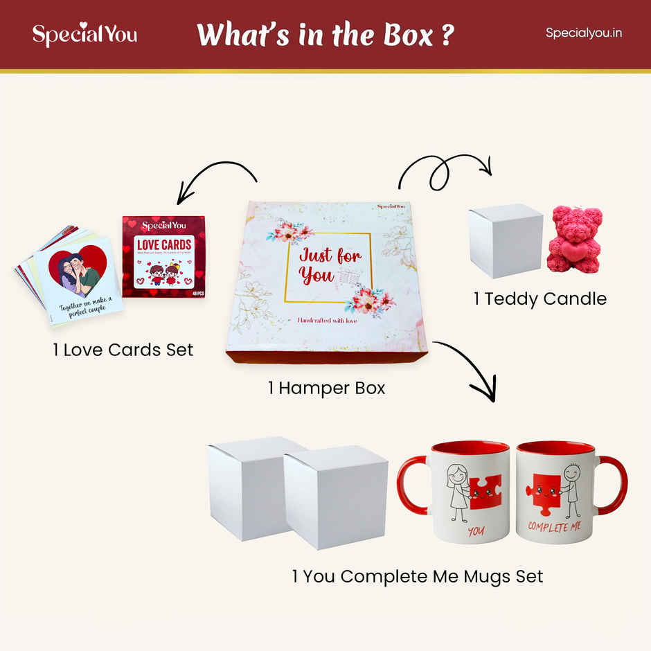 Couple Gift Hamper with Mugs, Teddy Candle and Love Cards | Ideal for Gifting | Special You