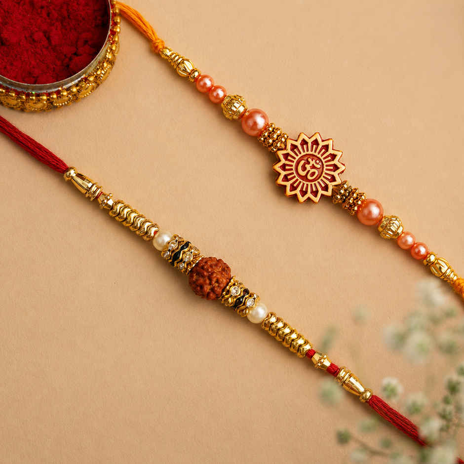 Om Rudraksha Rakhi with Roli Chawal Pack for Brother Raksha Bandhan | Ecraftindia