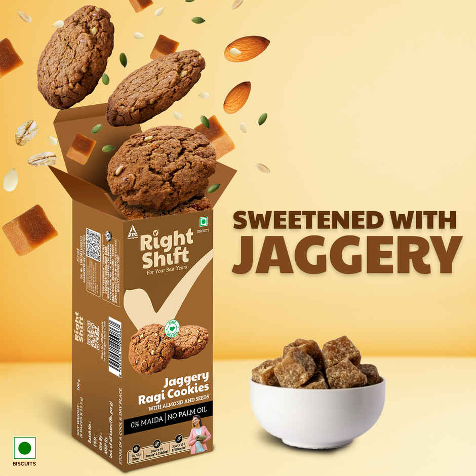 Right Shift Jaggery Ragi 0% Maida Cookies | 0% Refined Sugar | With Nuts and Seeds