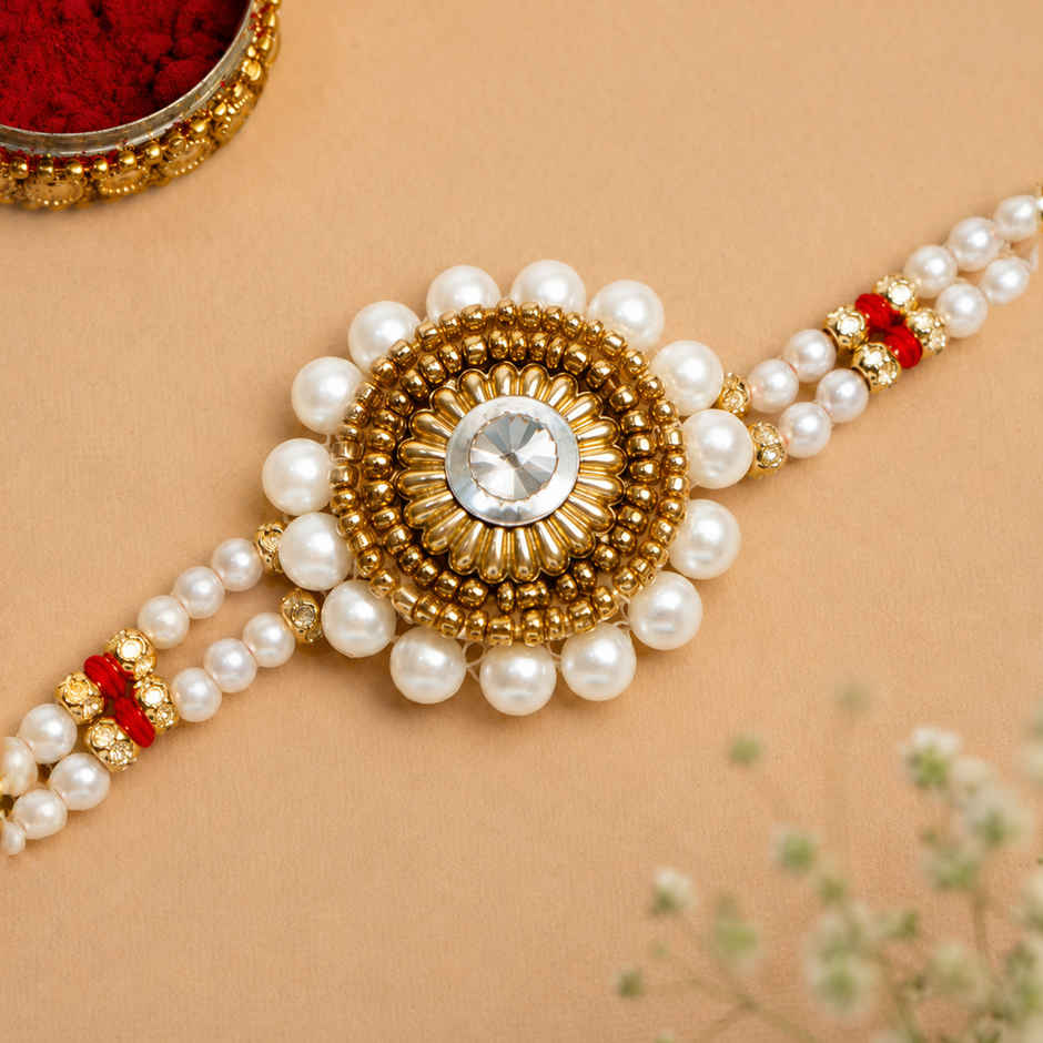 Pearl Designer Rakhi with Roli Chawal Pack | Gift for Brother Bhaiya | Ecraftindia